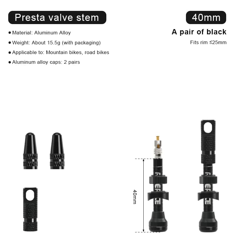 Tubeless szelep Presta, kiszedhető betéttel, 45/65/85 mm (2 db) – 2 db 40 mm