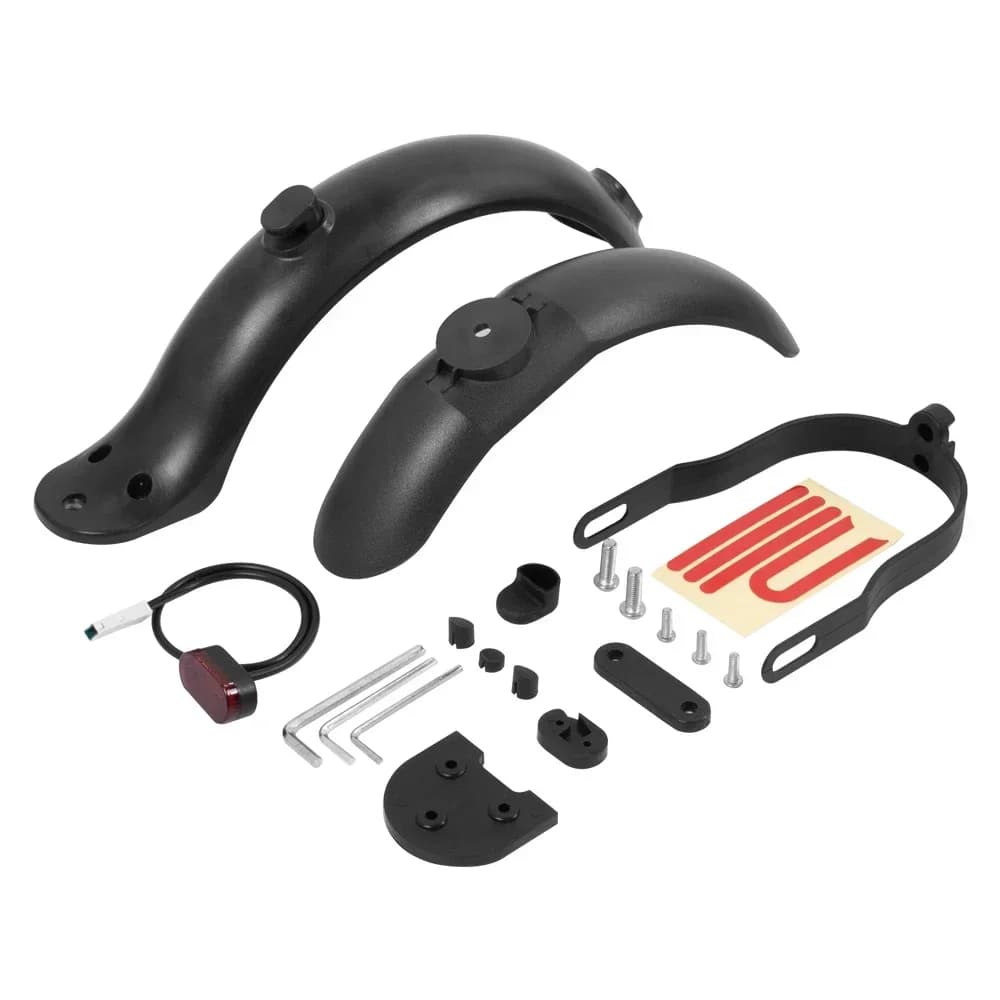 Hátsó sárvédő-készlet emelőbetéttel, tartóval, lámpával és gumisapkával Xiaomi M365, Pro, 1S rollerhez – fekete