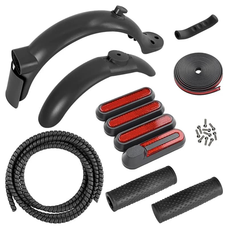 Első és hátsó sárvédő lámpával és szilikon markolatvédővel Xiaomi M365, 1S, Pro, Pro 2 rollerhez – fekete