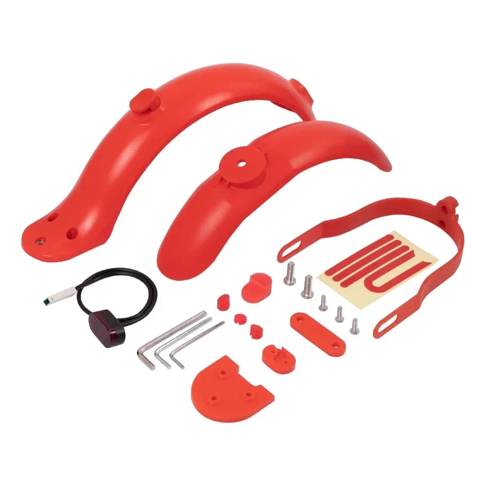 Hátsó sárvédő-készlet emelőbetéttel, tartóval, lámpával és gumisapkával Xiaomi M365, Pro, 1S rollerhez – piros