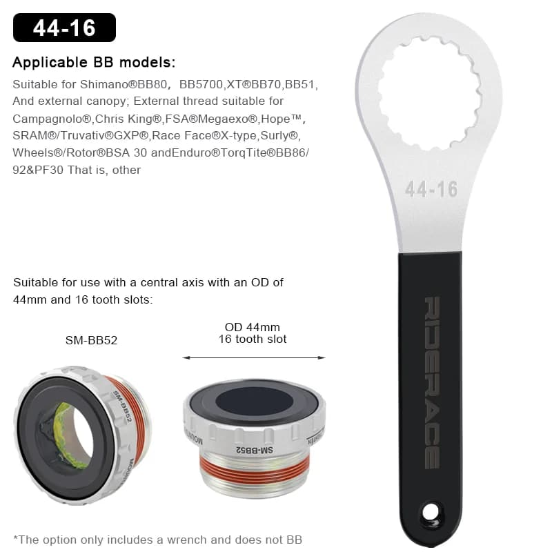 Riderace középcsapágy kulcs 39–49 mm (BBR9000, DUB, BSA30) – 44-16